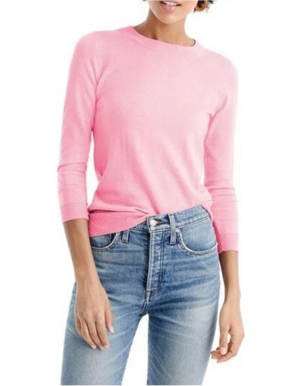 J. Crew Light Pink Tippi Merino Wool Crewneck Thin Knit 3/4 Sleeve Top S
